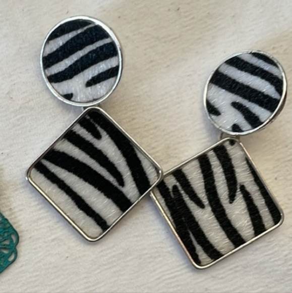 Zebra Print Earrings, Silver Backing - Picture 1 of 1